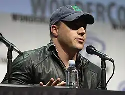 Geoff Johns speaking at the 2017 WonderCon in Anaheim, California.