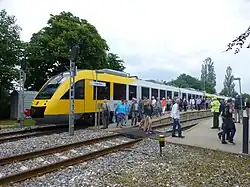 Train on the Gribskov Line calling at Græsted station.