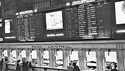 A large mechanical departure board