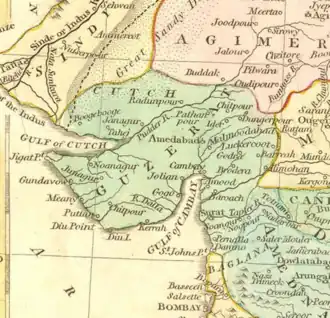 Gujarat Subah depicted in map of Mughal Empire by Robert Wilkinson (1805)