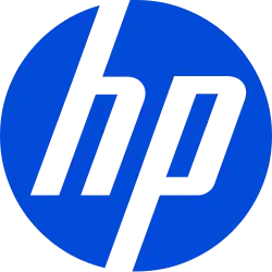 A light blue circle with the stylized italic letters "hp" on it