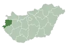Map of Hungary highlighting Vas County