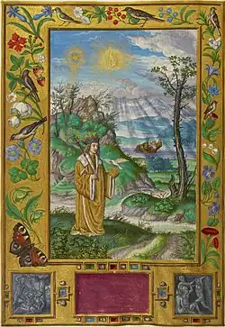 Third Parable: androgynous regal figure holds a sceptre and a golden orb, while in the background, an old king is drowning in a river.