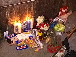 A fan tribute set up for Harold Ramis following his death in 2014 outside Hook and Ladder 8
