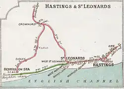A 1914 Railway Clearing House map of the eastern end of the East Coastway line
