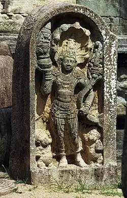 Dvarapala at the entrance of Hatadage, Polonnaruwa, Sri Lanka