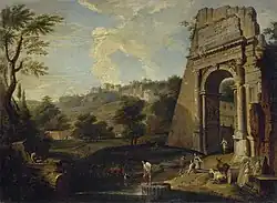 View of the Titus Arch and Palatine in Rome; 1710s, oil on canvas, 73 × 100&nbsp;cm, Hermitage Museum.