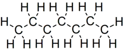 Skeletal formula of heptane of all implicit carbons shown, and all explicit hydrogens added