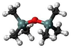 Ball-and-stick model of the hexamethyldisiloxane molecule
