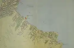 Map of Sandy Bay in 1954, depicting Long Beach and Nutgrove Beach as a single continuous beach
