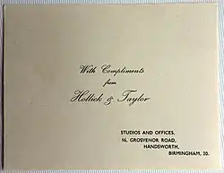 Compliments slip with "Compliments from Hollick & Taylor"