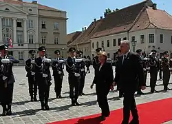 Honor guard in front of Banski dvori, welcoming Angela Merkel and Ivo Sanader.