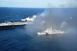 ICGS Shaurya and ICGS Sujay during fire dousing operation.