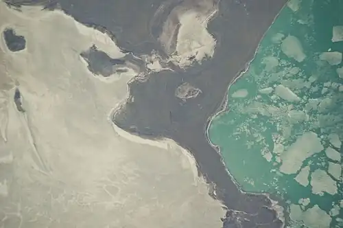 Zun-Torey lake on the right (east), Barun-Torey lake on the left (west). May 2010