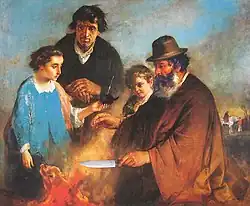Image 28The asado (1888), by Ignacio Manzoni. Asado is considered a national dish, and is typical of Argentine families to gather on Sundays around one. (from Culture of Argentina)