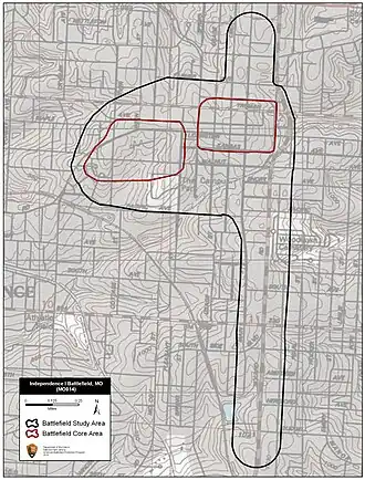 Map of Independence I Battlefield core and study areas by the American Battlefield Protection Program