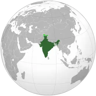 Image of a globe centred on India, with India highlighted.
