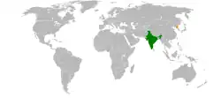 Map indicating locations of India and North Korea