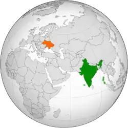 Map indicating locations of India and Ukraine