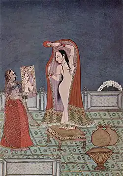 Woman putting on her clothes (1775), unknown Indian artist
