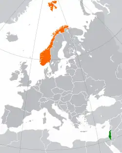 Map indicating locations of Israel and Norway