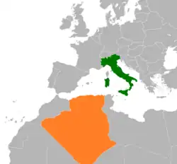Map indicating locations of Algeria and Italy