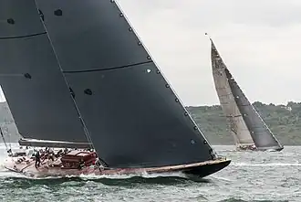 Racing against (the replica) Rainbow (foreground) in the 2012 J-Class Solent regatta