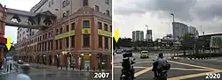 Another combination of pictures showing the current LRT-MRT stations link in 2020 (right), where the former Plaza Warisan building was located in 2007 (left).