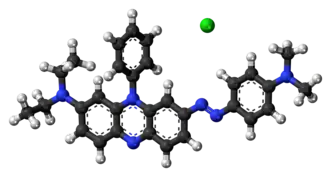 Ball-and-stick model of the component ions of Janus Green B