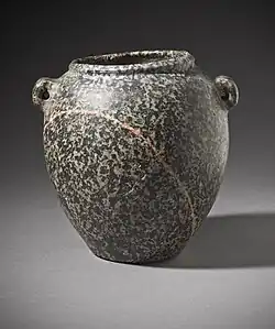 Naqada II jar with lug handles; c. &nbsp;3500–3050&nbsp;BC; height: 13&nbsp;cm (5&nbsp;in); Los Angeles County Museum of Art (US)