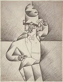 Juan Gris, 1911, Study for "Man in a Café", black crayon on laid paper, 55.9 x 41.9&nbsp;cm, Philadelphia Museum of Art. Exposició d'Art Cubista, 1912