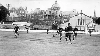 An association football match being played at Jubilee Oval in 1915.