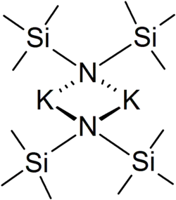 Stereo, skeletal formula of potassium bis(trimethylsilyl)amide dimer