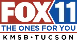 In a red box with a swallowtail ending, the Fox network logo in white. Next is a blue box that fills the gap and contains a white sans serif 11. Beneath, on two lines of blue text divided by a read line, are "The Ones For You" and, wider spaced, "KMSB • Tucson".