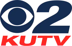 The CBS eye in navy blue next to a navy blue italicized sans serif 2, with the word "KUTV" italicized in red beneath