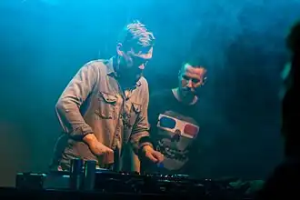 Karlsson (right) and Winnberg (left) performing in Södertälje, Sweden, March 2011