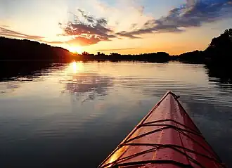 Sunset, lake, kayak
