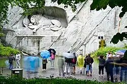 Lucerne's Lion Monument commemorates the Swiss Guards of Louis XVI who were massacred in 1792 during the French Revolution.