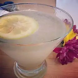 A Lemon Drop served with a lemon wheel