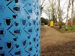 Photograph of 'Lenton Priory Pillars' artwork on the site of Lenton Priory.