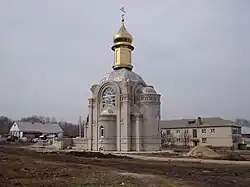 Village church under construction, Dergachyovsky District