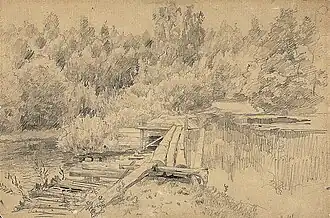 By the Pool (sketch, 1891, cardboard, pencil, State Tretyakov Gallery)