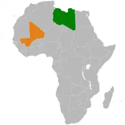 Map indicating locations of Libya and Mali
