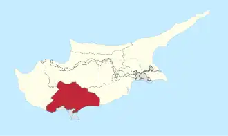 Location of the district in Cyprus (in red)