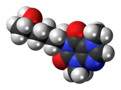 Space-filling model of the lisofylline molecule