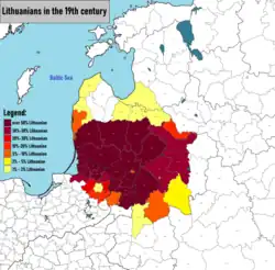 Distribution of ethnic Lithuanian population during the 19th century (1897 census)