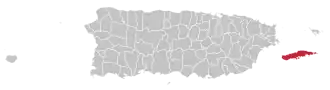 Map of Puerto Rico highlighting Vieques Municipality