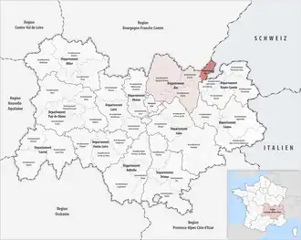 Location within the region Auvergne-Rhône-Alpes