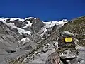 The sources of the Lys at the Lys glacier in the Monte Rosa mountain massif, below the Vincent Pyramid and close to the giant Lyskamm (4.533 m)