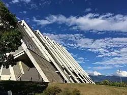 View of M-Wave from the southwest corner, its shape reflecting the surrounding mountains
